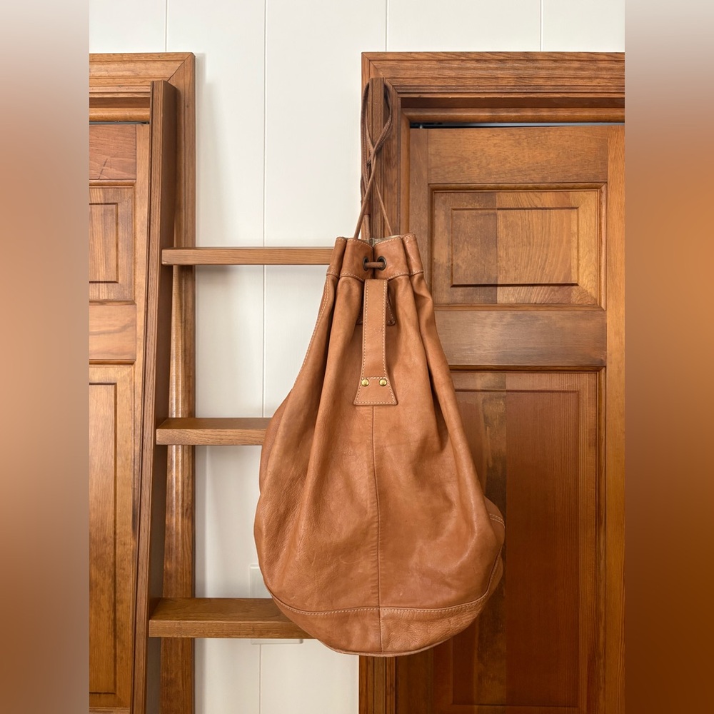 Vintage Tan Leather Drawstring Backpack